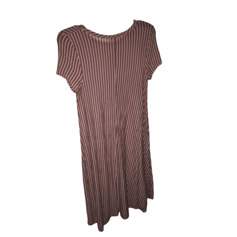 Punc Mauve White Striped T Shirt Dress Womens Short Sleeve Stretch Large